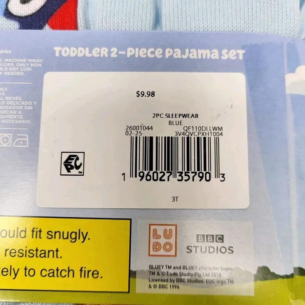 New Bluey 3T Toddler Unisex Valentine Hearts 2-Piece Pajama Set Blue Long Sleeve
